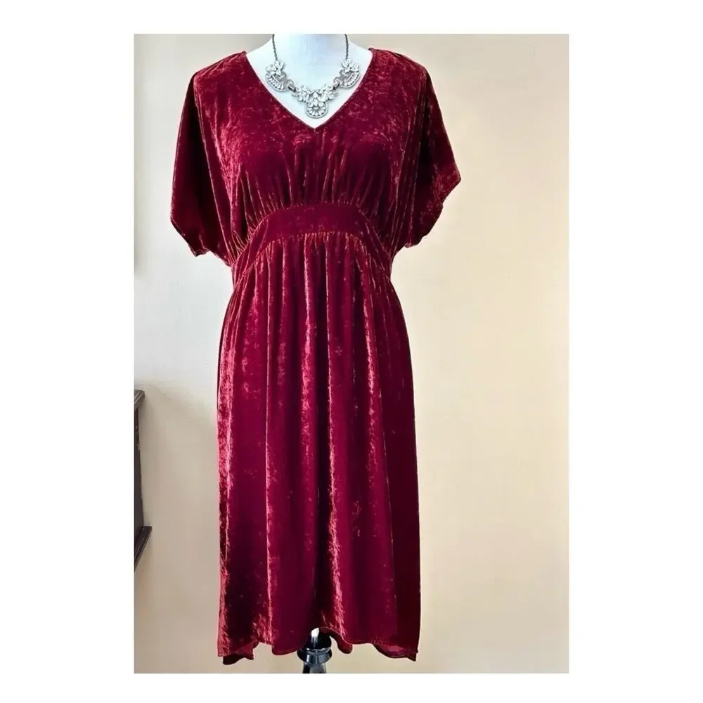 Cabi #3696 Grace Velvet Midi‎ Dress Women S Dark Red Empire Waist High Low